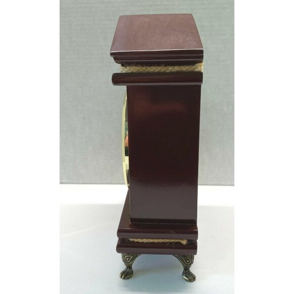 Cherry Wood Clock Mantel Desk Pomtrex Vintage Analog Footed Gold Trim 10 Inch - Picture 5 of 13